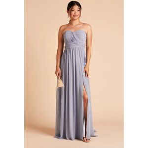 Birdy‎ Grey Womens Bridesmaid Maxi Dress Medium Chiffon Dusty Blue Grace Wedding